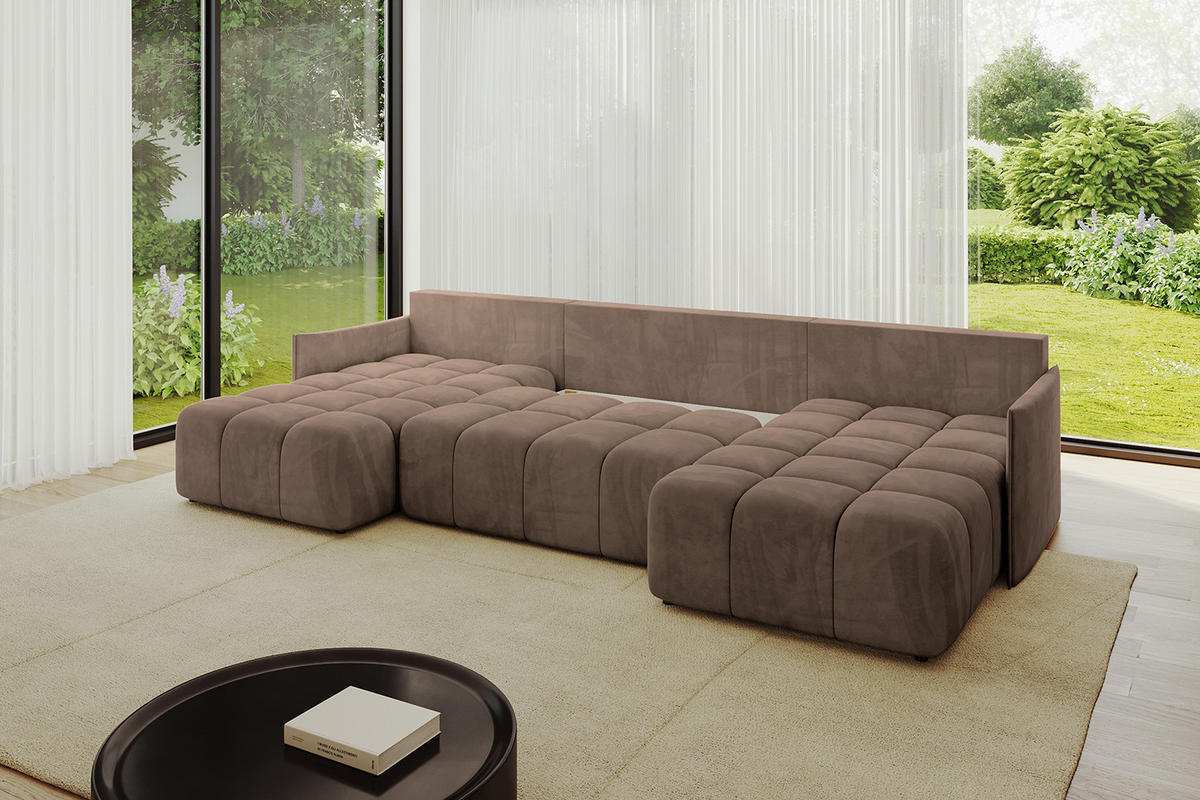 WOHNLANDSCHAFT LONLI-U 355x189x68 Braun Velours - Braun, Holzwerkstoff/Kunststoff (355/68/189cm) - ALTDECOR