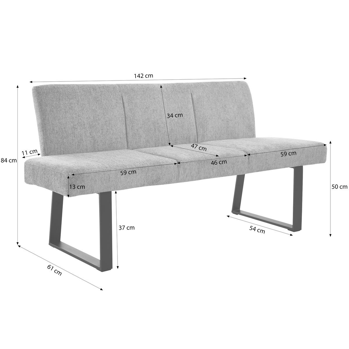SITZBANK Velto 164x61 cm, moderne Küchenbank und Esszimmerbank, Grau - Schwarz/Grau, Metall (164/84/61cm) - Beautysofa