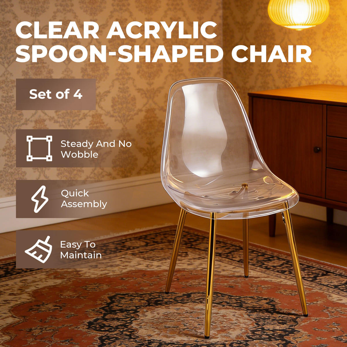 STUHL-SET DE-36421 4 Stück mit Acrylglas-Sitz und Metallbeinen Gold - Goldfarben, Kunststoff (47/81/45cm) - ComfortXL