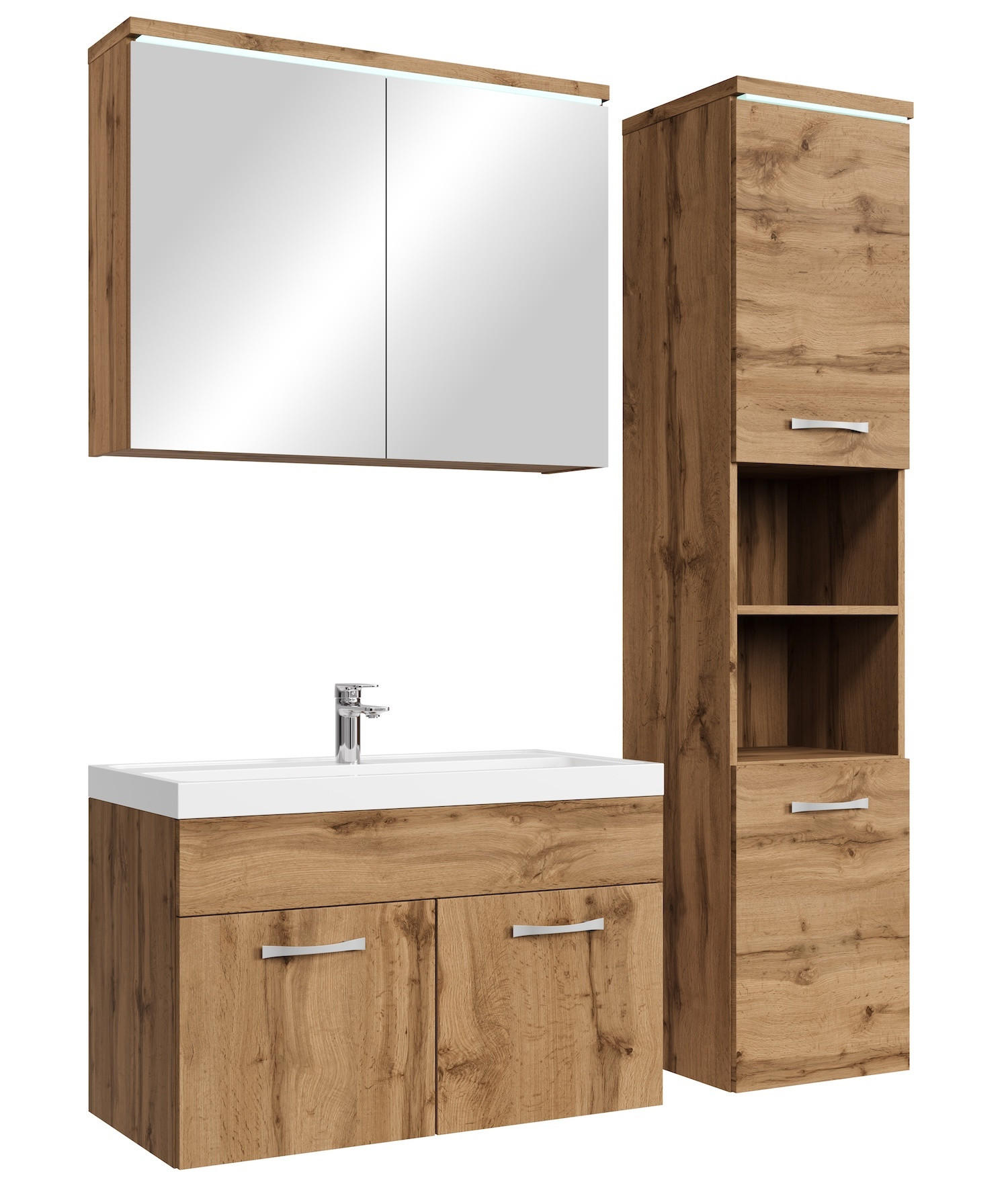 BADMÖBEL-SET Paso LED 4 Teile Eiche - 80 x 35 x 55 cm - Eichefarben, Holz (80/55/40cm) - Badplaats