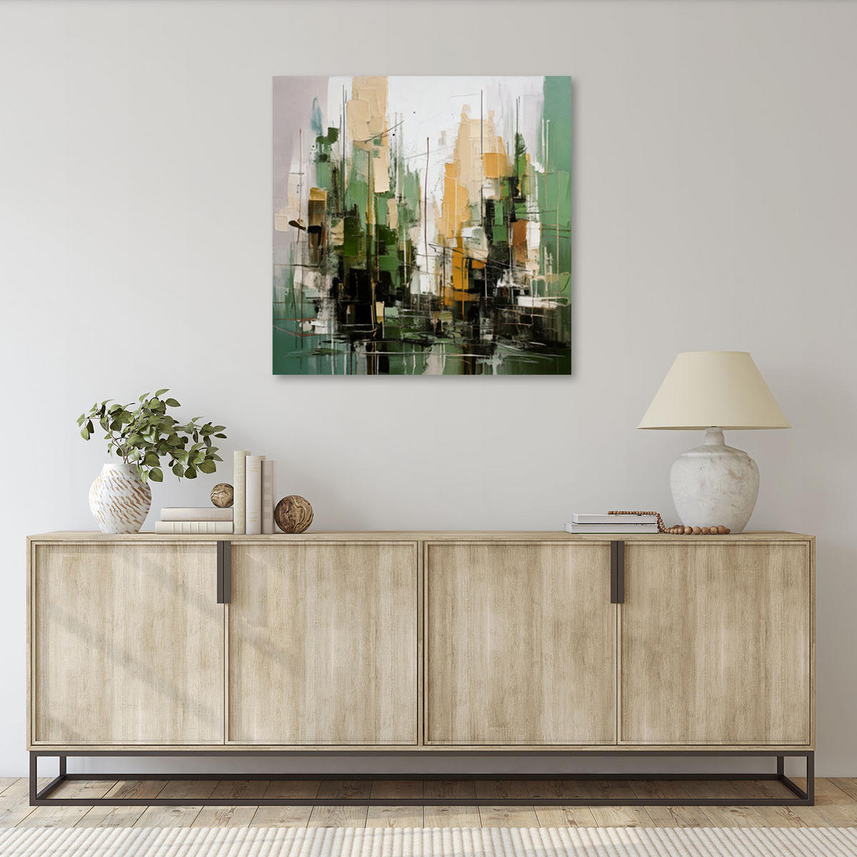 LEINWANDBILD Stadt Abstraktion Grün 50x50cm - Grün, Textil (50/50cm) - Feeby