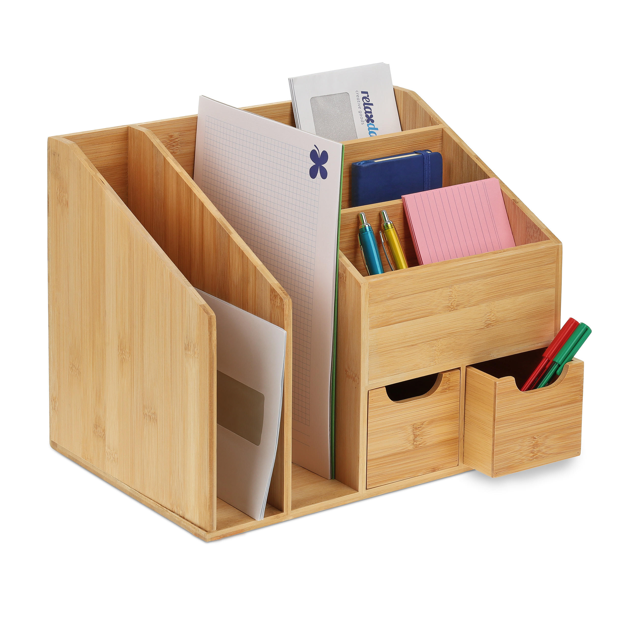 SCHREIBTISCH-ORGANIZER - Hellbraun, Holz (25/37/29cm) - Relaxdays