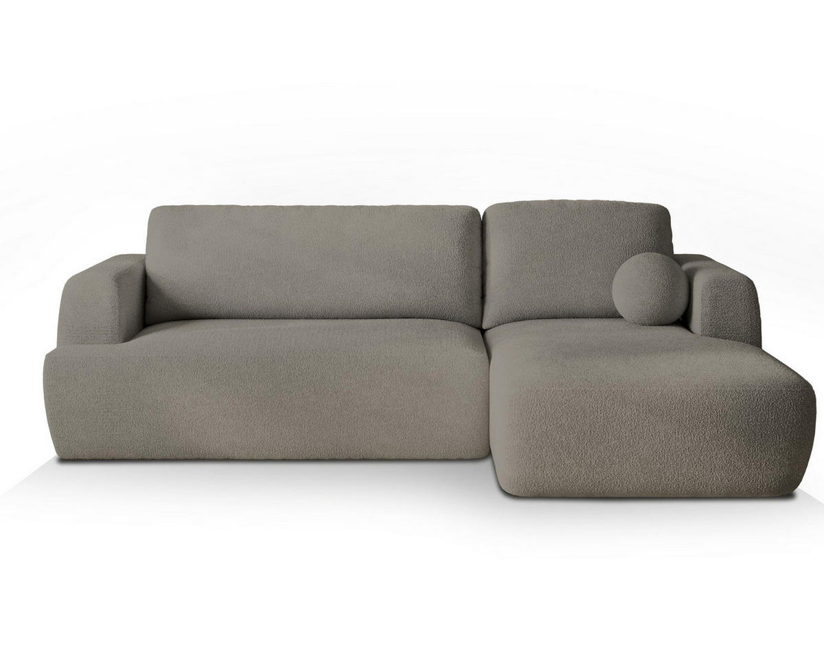 ECKSOFA SENTI N R-S Hellgrau Boucle-Stoff mit Schlaffunktion - Hellgrau, Holz (246/148cm) - MASSENO