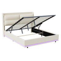 POLSTERBETT 140x200 cm mit LED, USB, Lattenrost, Beige - Beige, Metall (140/200cm)