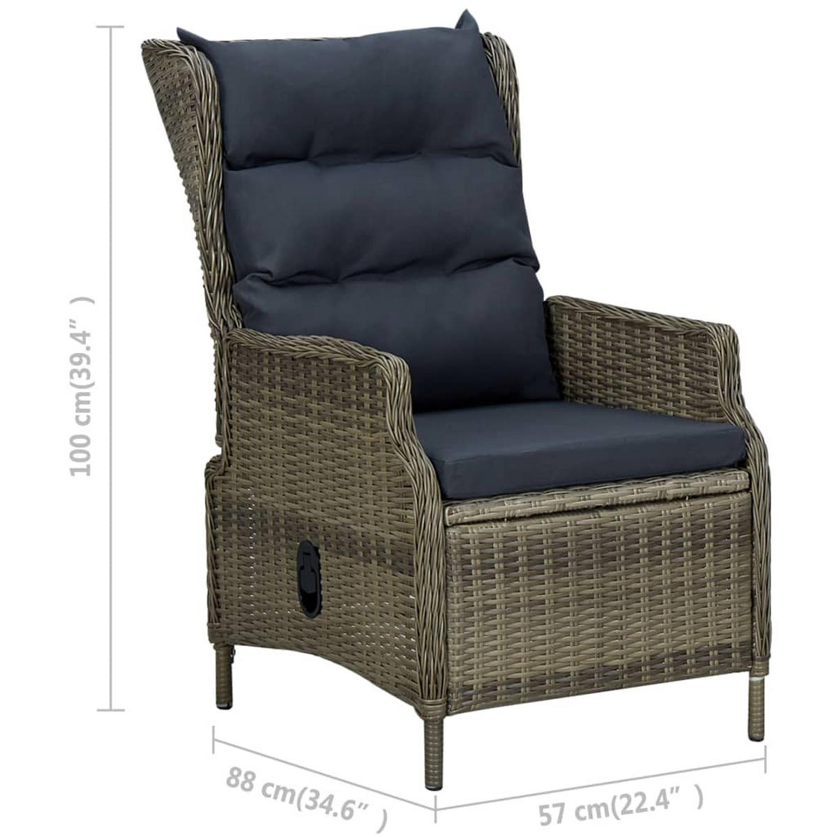 GARTENSESSEL mit verstellbarer Rückenlehne und Fußhocker, 57/88/100 cm, aus Poly Rattan, Braun - Braun, Naturmaterialien/Textil (88/100/57cm) - vidaXL