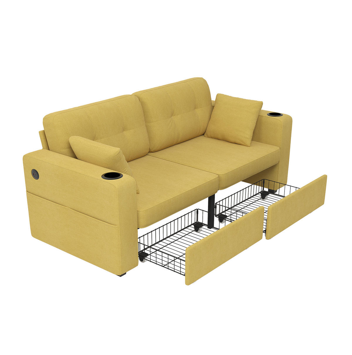 SOFA 2-Sitzer mit USB und Stauraumschubladen 172 x 75 x 82 cm Chenille - Gelb, Holzwerkstoff (172/82/75cm) - Meubliv