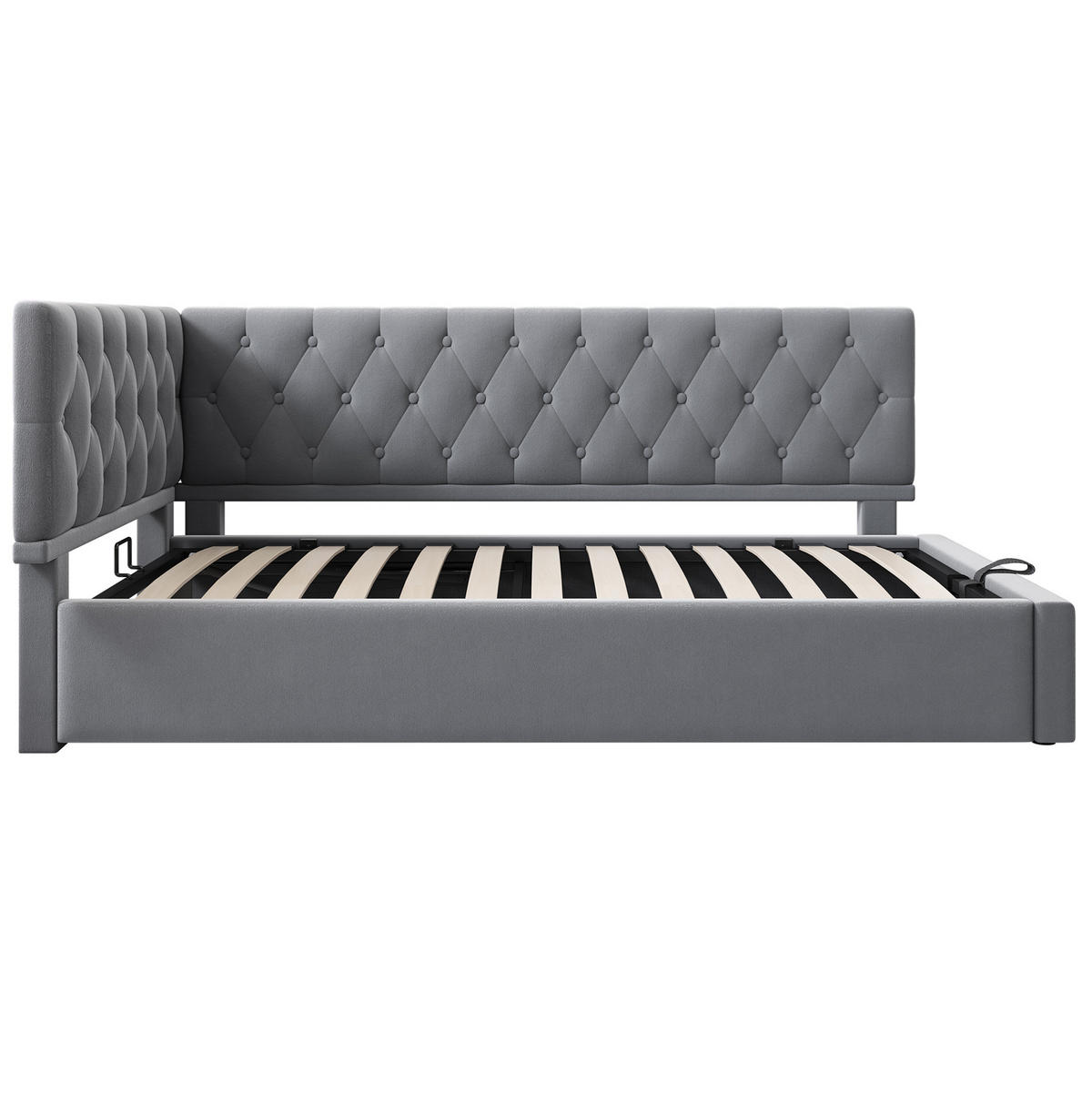 POLSTERBETT L-förmig mit Stauraum Samt Grau 90/200 cm - Grau, Textil (90/200cm) - OKWISH