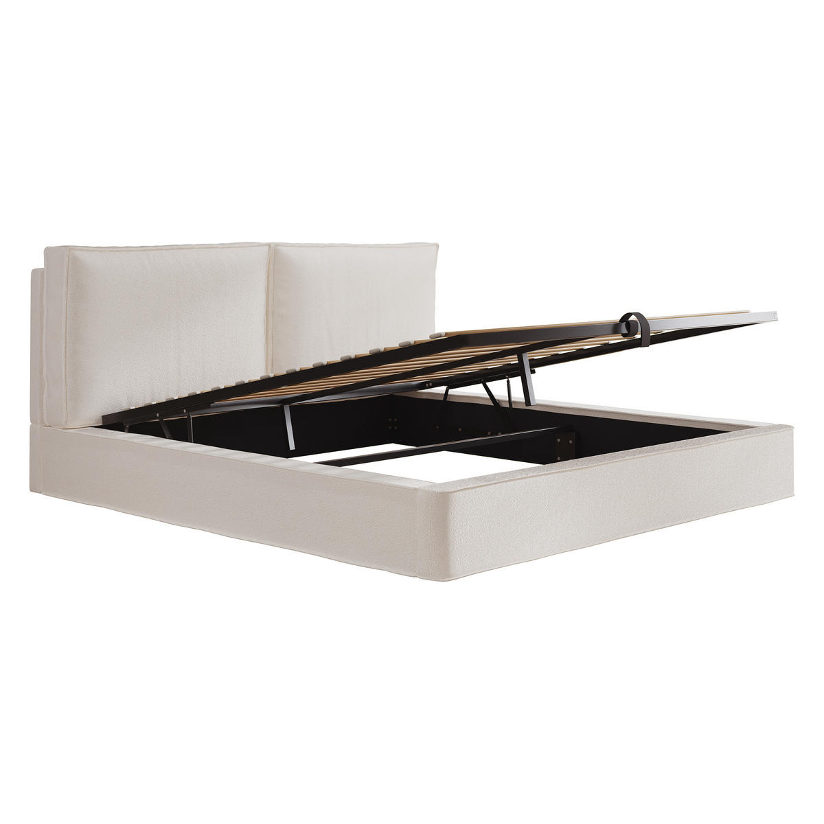 POLSTERBETT Beige Bouclé 180x200 Hydraulik Stauraum - Beige, Leder (180/200cm) - FLIEKS