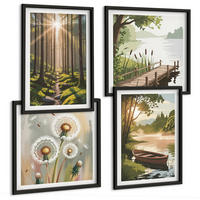 BILDER SET 4er Set - 50x50 cm & 40x60 cm Schwarzer Rahmen - Waldlandschaft, See Łódź - Schwarz, Kunststoff (50/50cm) - TULUP