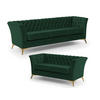 SITZGARNITUR 3+2 Chesterfield Whitby Flasche Grün Samt mit goldenen Füßen - Dunkelgrün/Goldfarben, Holz/Textil (237/78/82cm) - S-Style Möbel