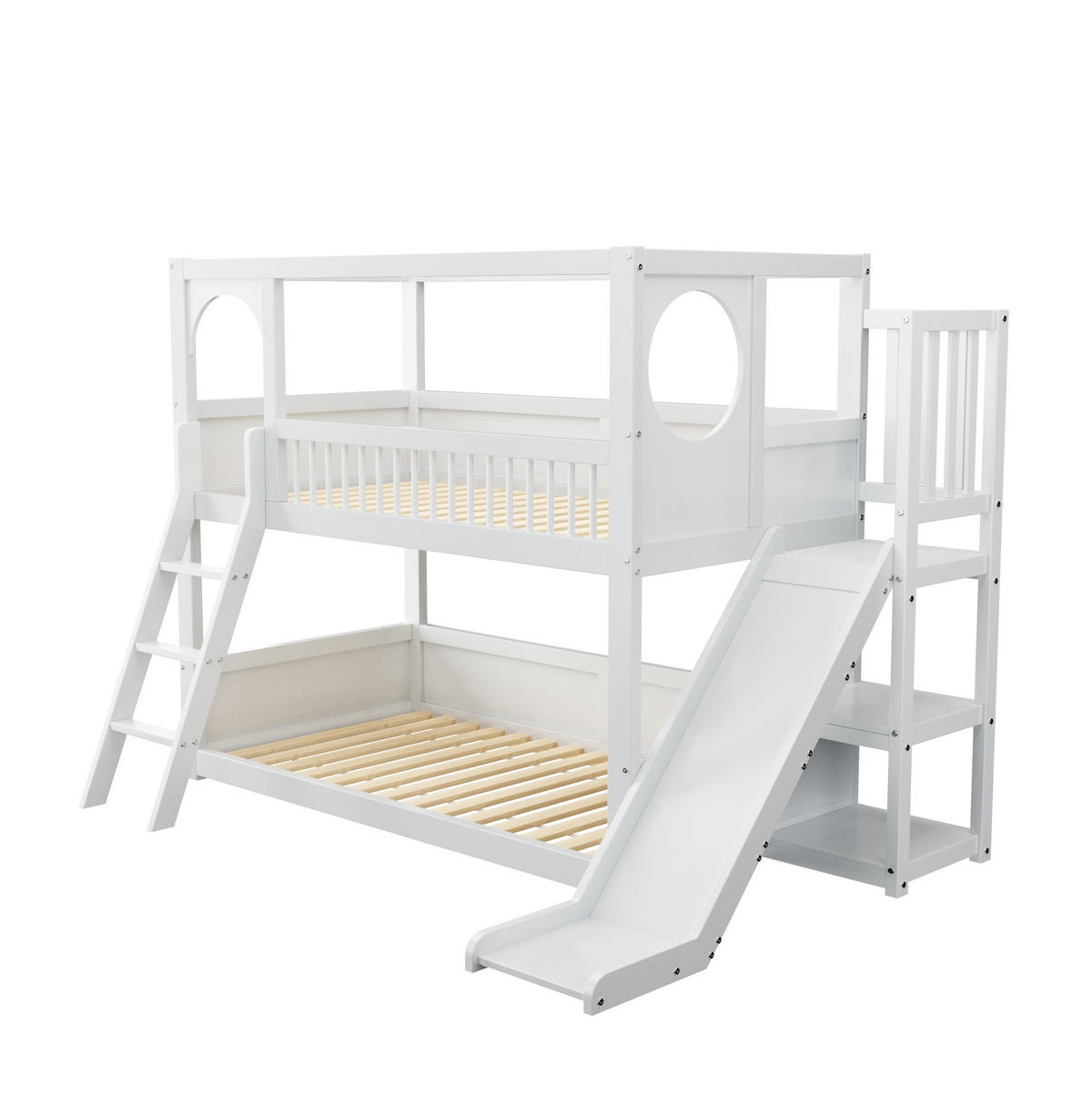 ETAGENBETT 90/200 cm Weiß mit Rutsche und Stauraum aus Kiefer - Weiß, Holzwerkstoff (90/200cm) - OKWISH