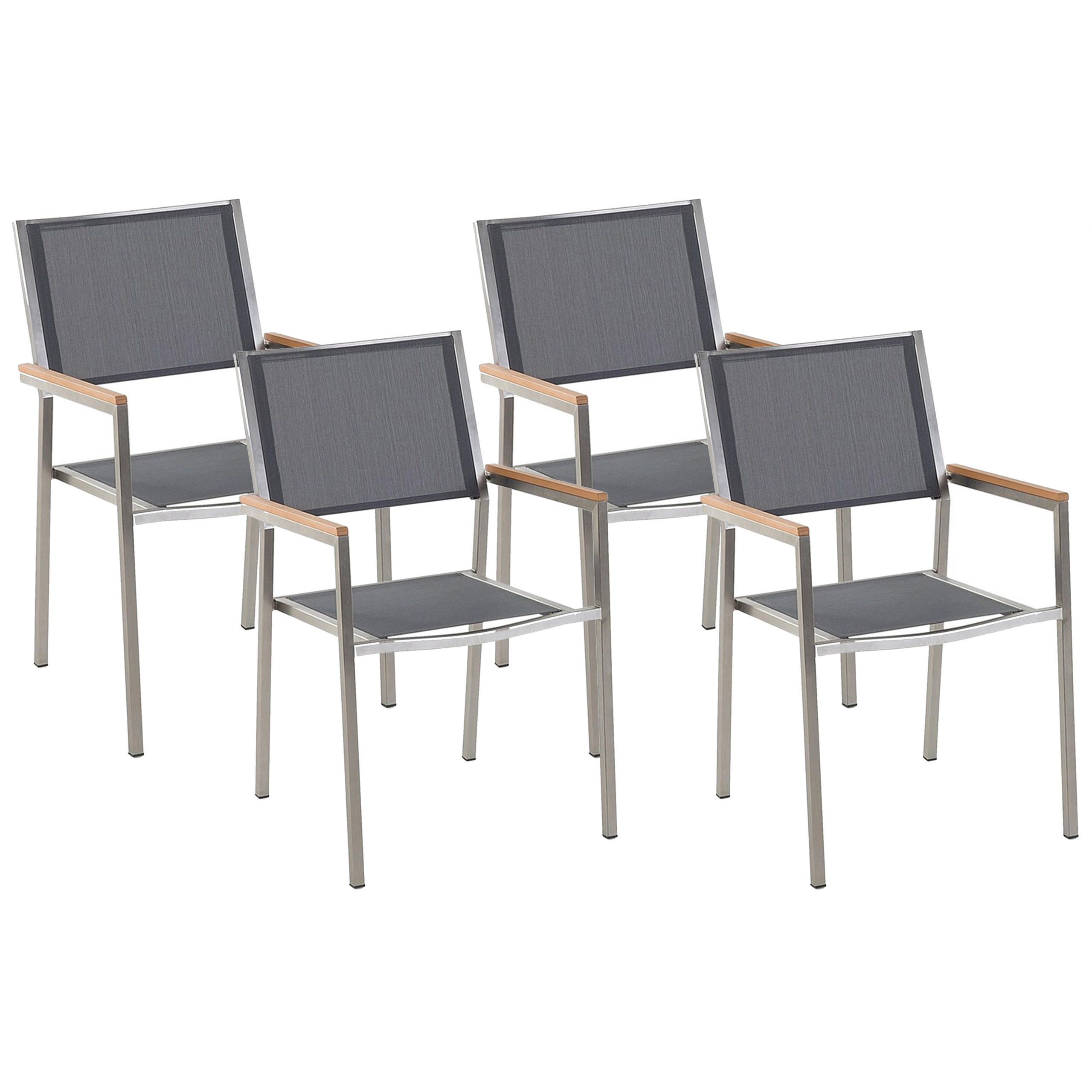 GARTENSTUHL 4er-Set grau Edelstahl Grosseto - Hellbraun/Silberfarben, Metall (55/87/58cm) - Beliani