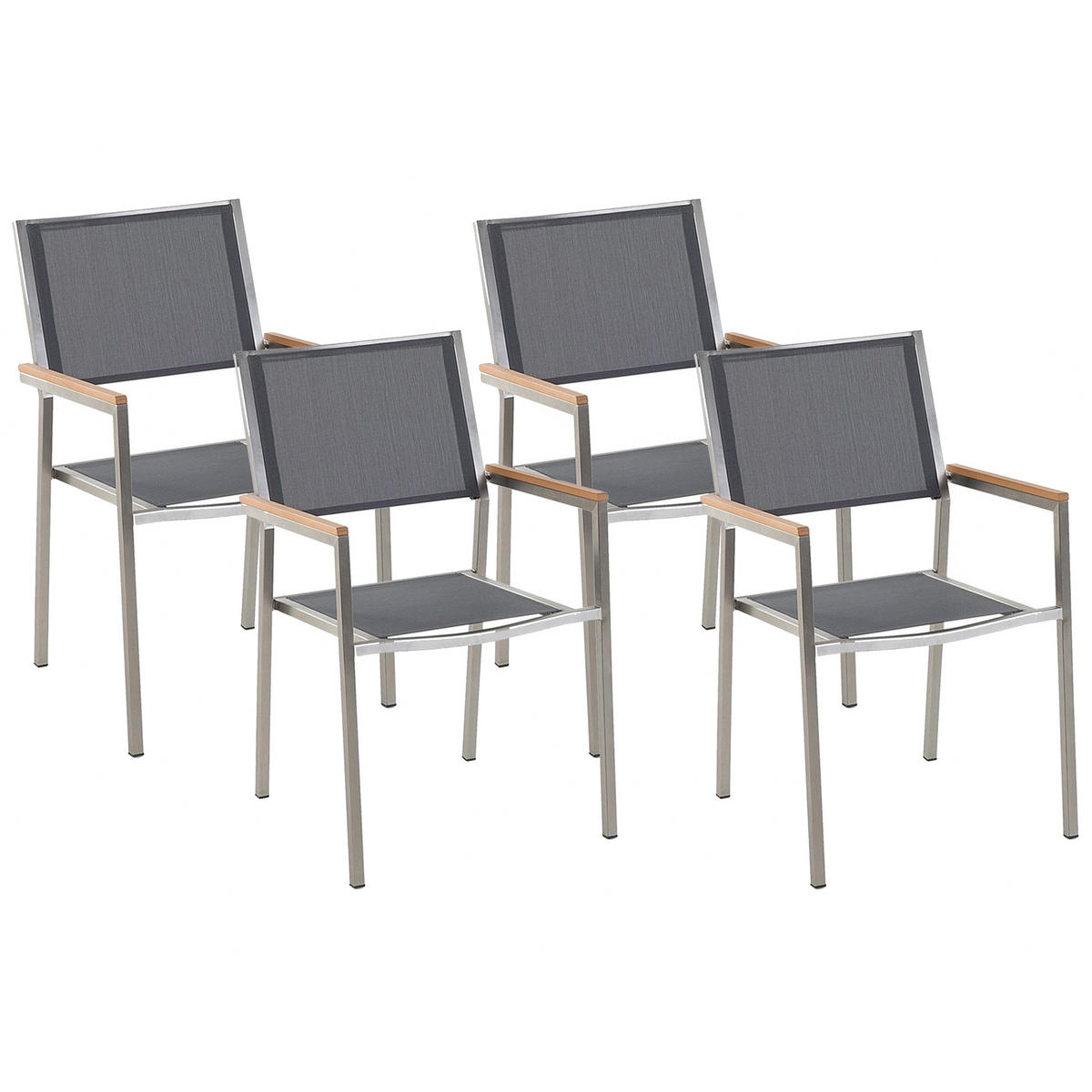GARTENSTUHL 4er-Set grau Edelstahl Grosseto - Hellbraun/Silberfarben, Metall (55/87/58cm) - Beliani
