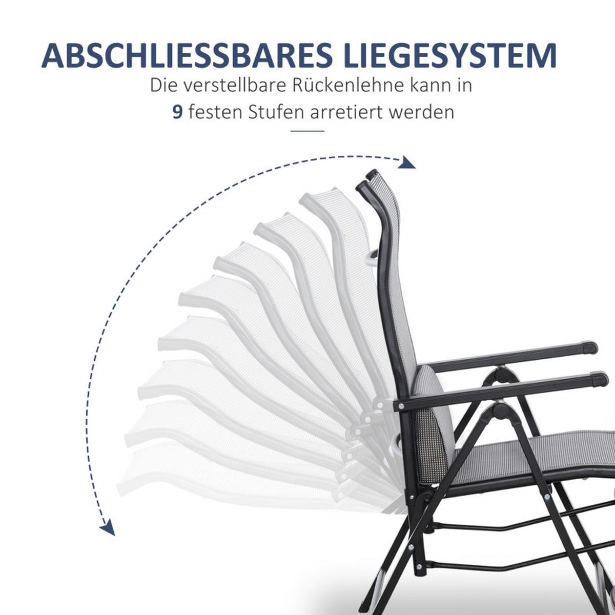 SONNENLIEGE aus Stahl 70x65x111 cm in Grau mit 9-fach verstellbar - Grau, Metall (70/111/65cm) - Modfu
