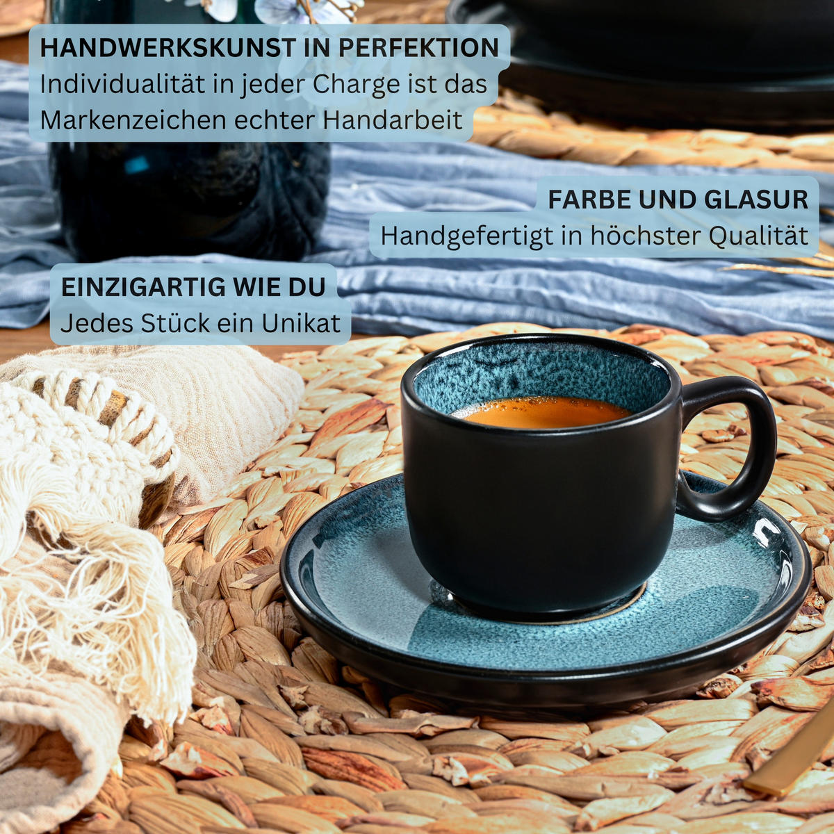 ESPRESSOTASSEN SET VIGO - 12 teilig aus Steingut - Blau, Stein (0.08L) - Sänger