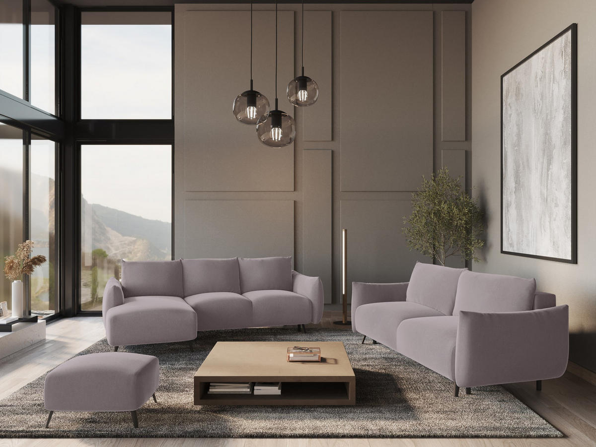 ECKSOFA mit Schlaffunktion Samt Stoff Violett - Lila/Flieder, Textil/Metall (162/242cm) - Makamii