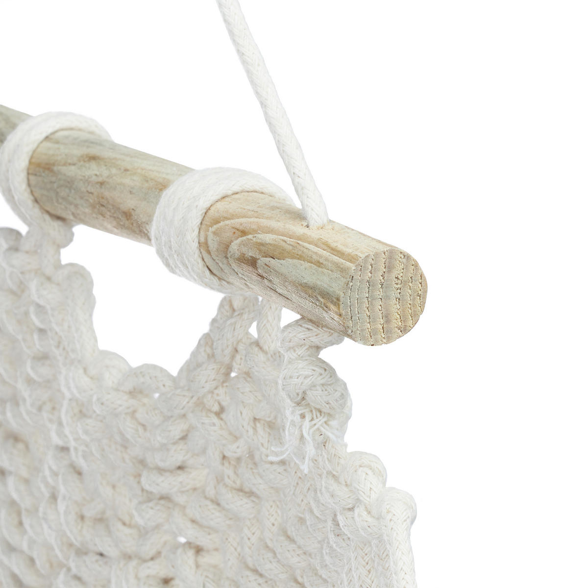 MAKRAMÉ nástenný dekor - krémová, drevo/textil (60.5/1.5cm) - Relaxdays