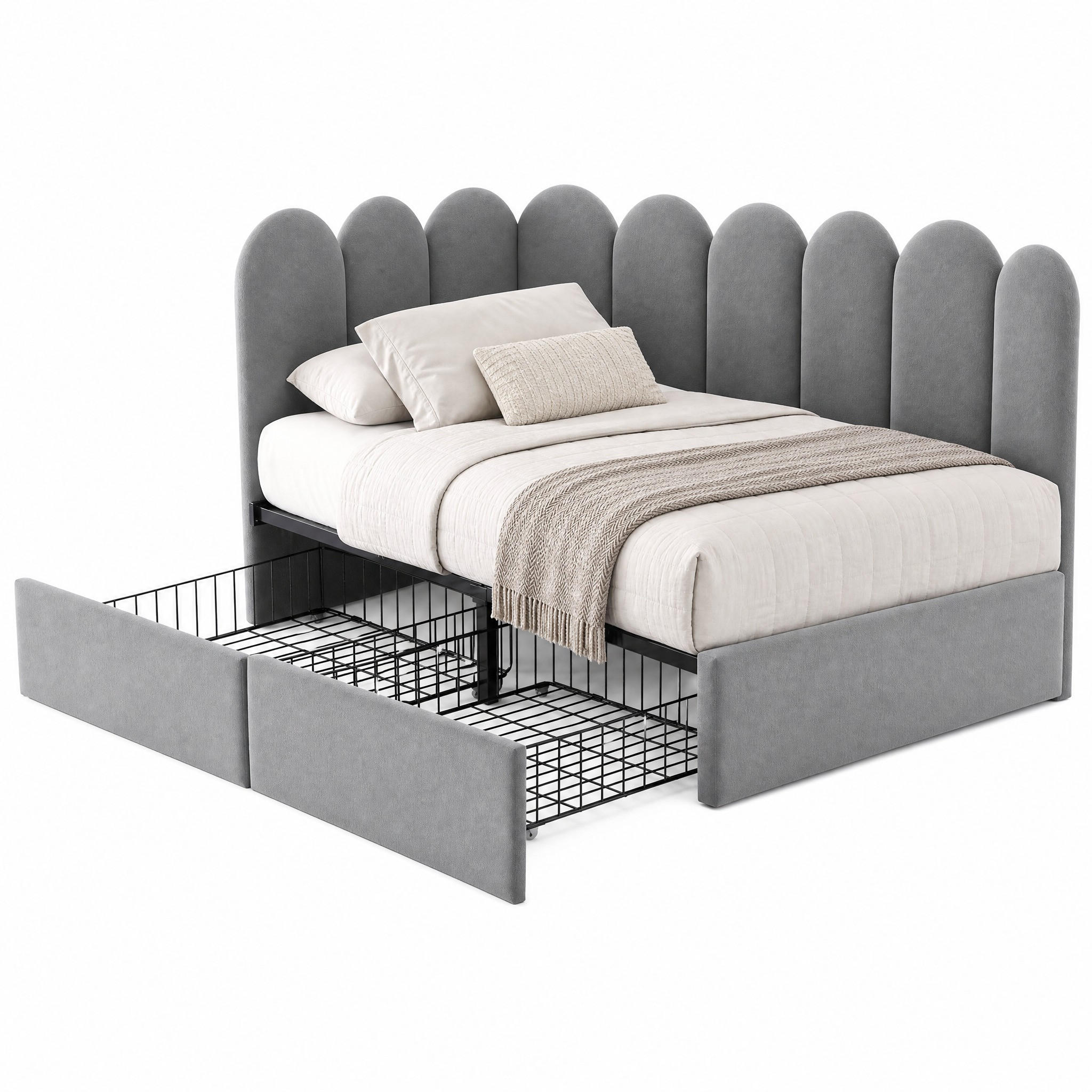 TAGESBETT mit 2 Schubladen 90x200 cm Samt Grau - Grau, Metall (90/200cm) - Meubliv