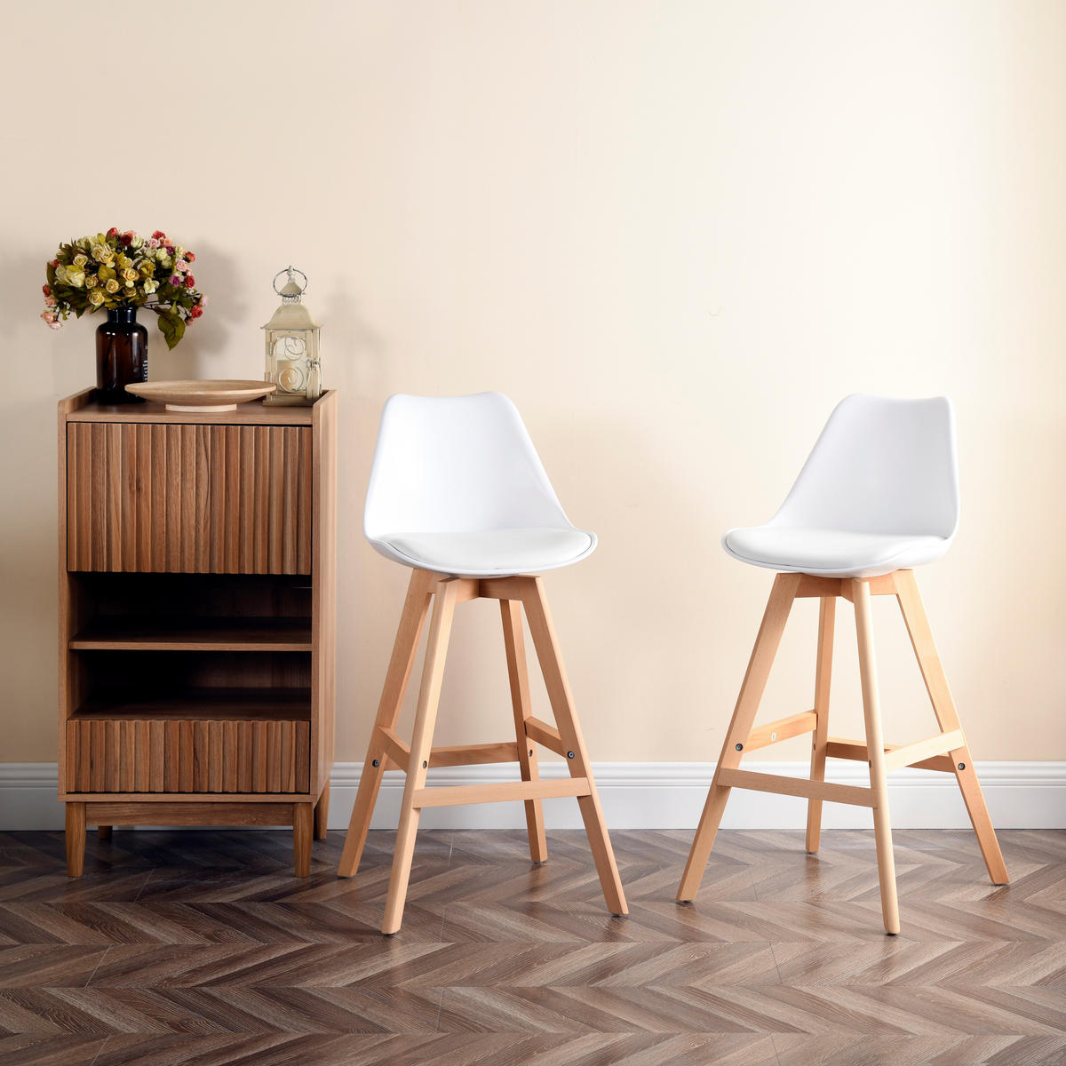 BARHOCKER-SET 2 Stück Weiß - Eichefarben/Weiß, Holz (43/100/51cm) - Urban Meuble