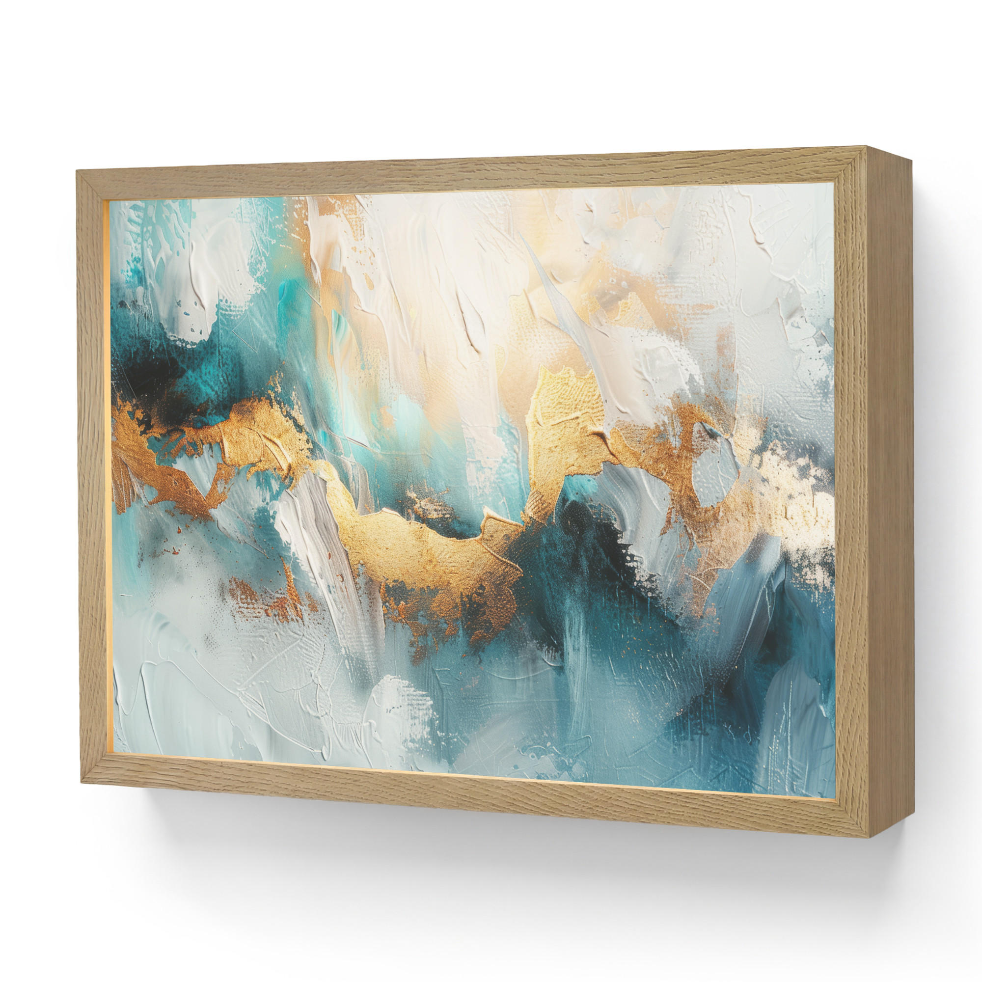 NÁSTĚNNÁ LAMPA S AKUMULÁTOREM Abstraktní - umění - zlatá - modrá 40x30 cm - tyrkysová, kompozitní dřevo (40/30/8cm) - OnlyWow