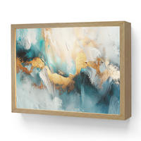 NÁSTĚNNÁ LAMPA S AKUMULÁTOREM Abstraktní - umění - zlatá - modrá 40x30 cm - tyrkysová, kompozitní dřevo (40/30/8cm) - OnlyWow