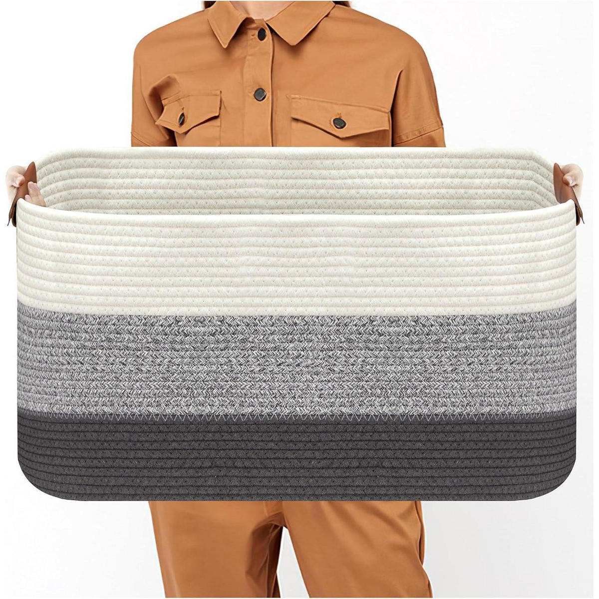 WÄSCHEKORB geflochten mit Henkel 55 x 38 x 30 cm Farbverlauf Grau - Multicolor, Textil (38/30/55cm)