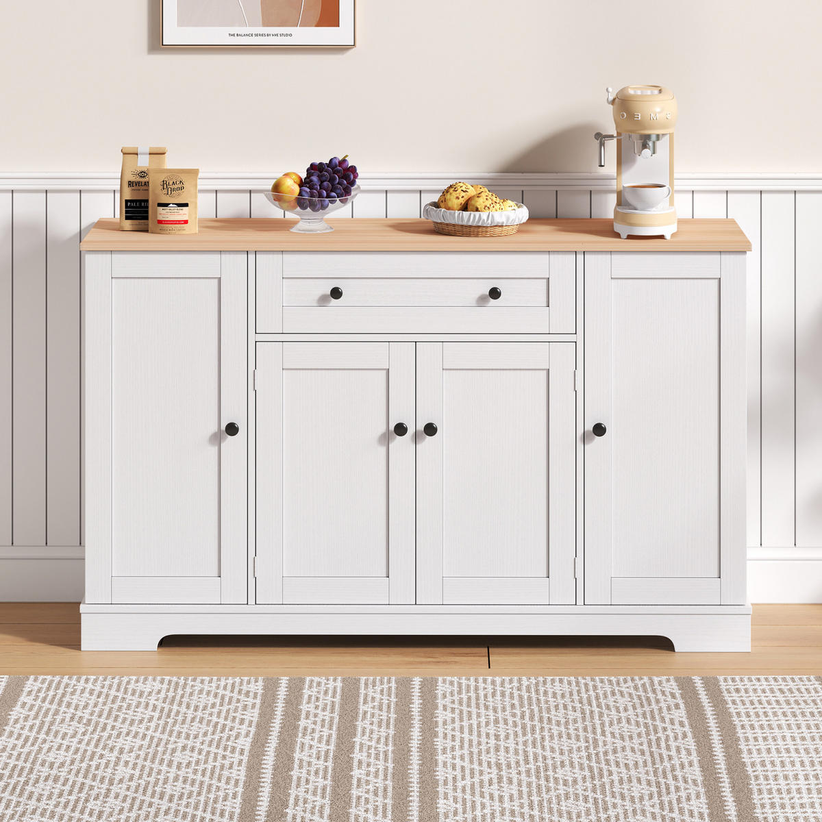 SIDEBOARD 138x40x85 cm, Schublade, Regale, Weiß - Weiß, Holz (138/85/40cm)