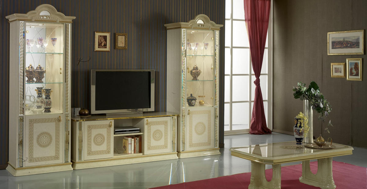 LOWBOARD VENUS in Beige/Gold - Beige/Goldfarben, Holzwerkstoff/Metall (153/62/46cm) - Interdesign24