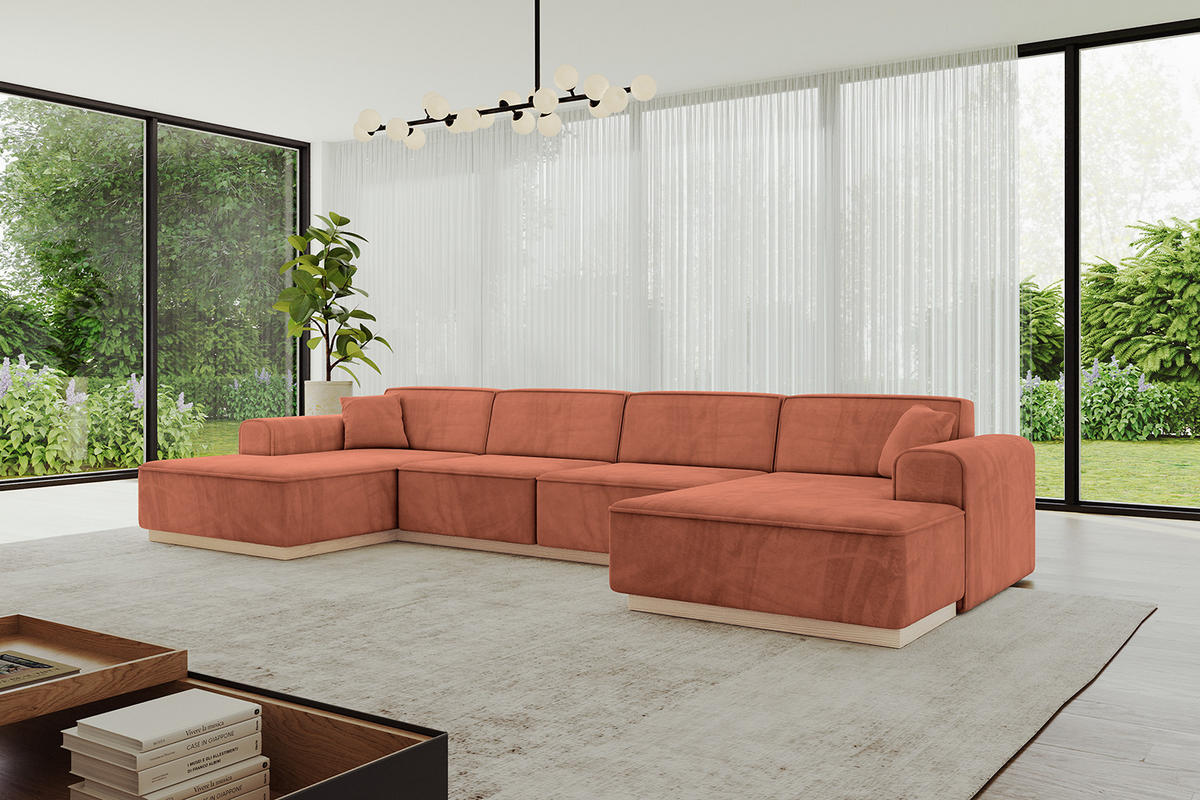 WOHNLANDSCHAFT IREA-U2 - 382x165x81 cm Apricot - Koralle, Holzwerkstoff/Textil (382/81/165cm) - ALTDECOR