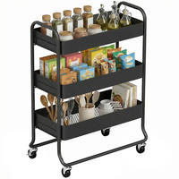 KÜCHENWAGEN DE-10514 3 Körbe mit Rollen Schwarz - Schwarz, Metall (34/87/64.5cm) - ComfortXL