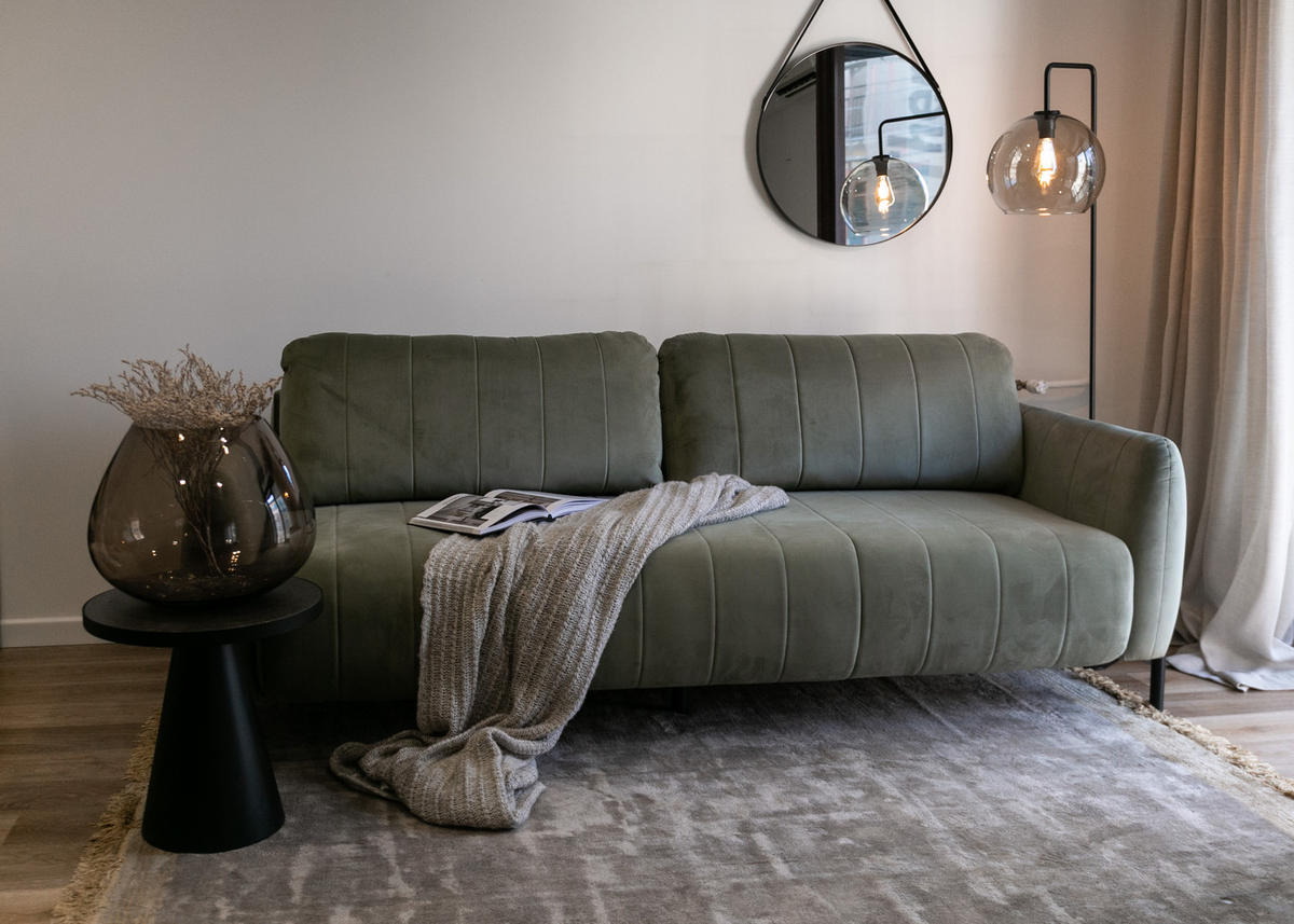 SCHLAFSOFA Neva Salbeigrün Velours 234 cm - Salbeigrün/Schwarz, Textil/Metall (234/90/100cm) - Selsey