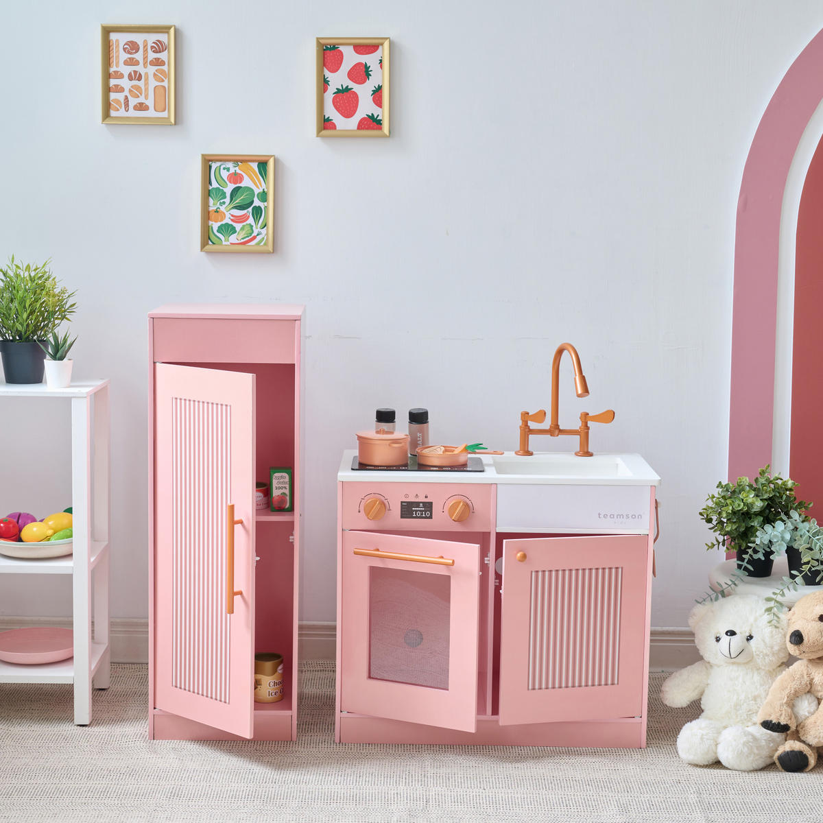 KINDERKÜCHE Chester Pfirsich - Pink, Holzwerkstoff (85/30/80cm) - Teamson Kids