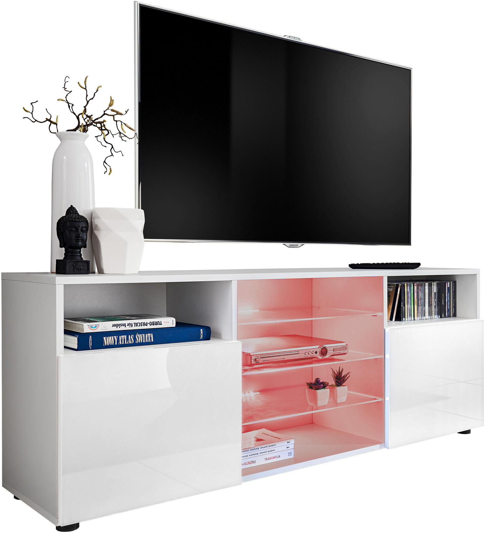SIDEBOARD TV URBINO Weiß, LED Beleuchtung Mehrfarbige - Weiß, Glas/Holzwerkstoff (140/53/35cm) - Komodee