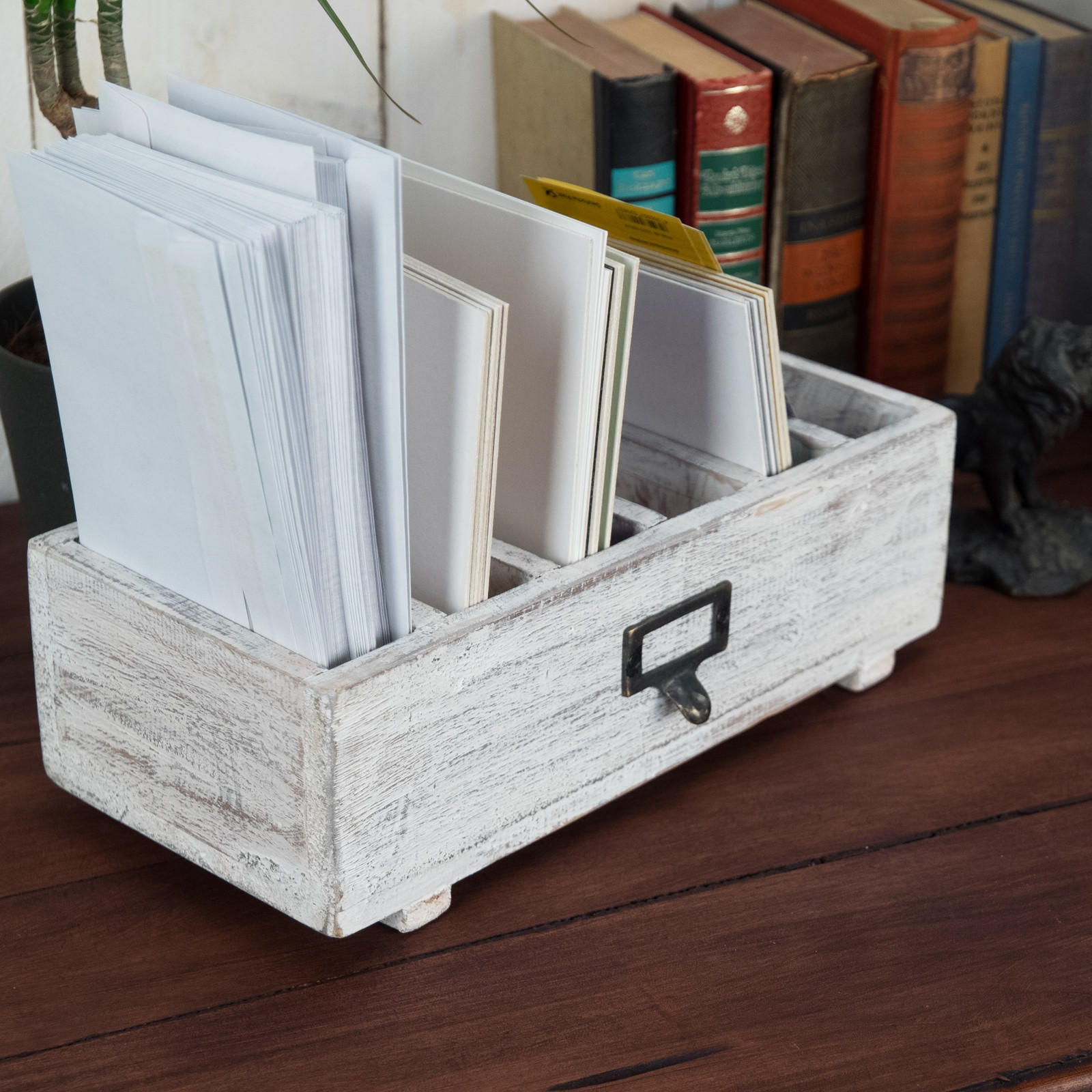 TISCH-ORGANIZER Runa Mahagoni Massivholz, 6 Fächer white washed - Weiß, Holz (15/32/10cm) - DESIGN DELIGHTS