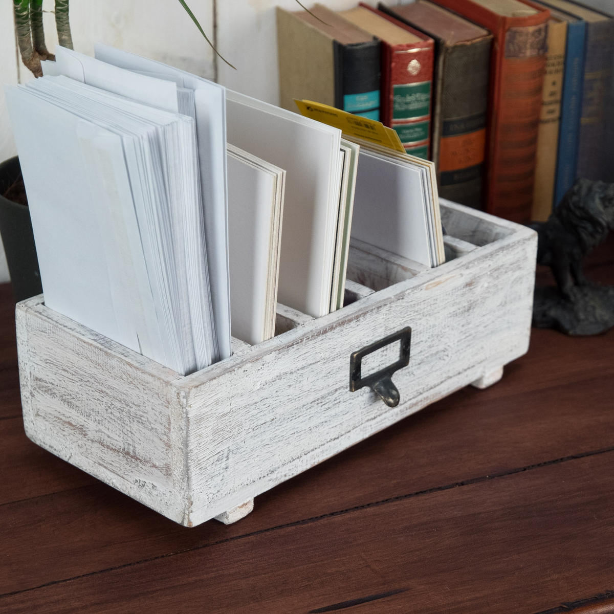 TISCH-ORGANIZER Runa Mahagoni Massivholz, 6 Fächer white washed - Weiß, Holz (15/32/10cm) - DESIGN DELIGHTS