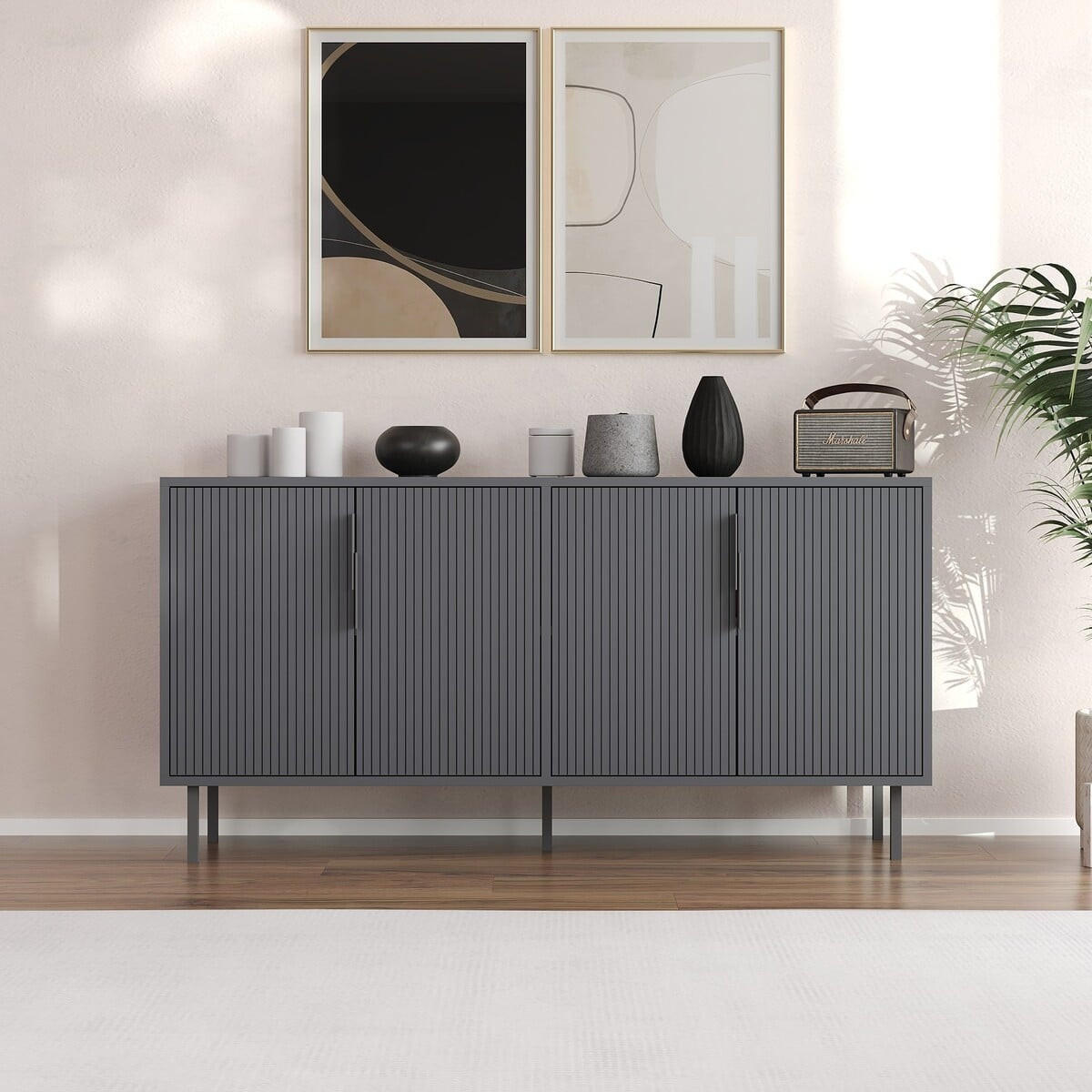 SIDEBOARD mit 4 Türen 36/150/75 cm - Anthrazit, Holzwerkstoff (36/75/42cm) - Calicosy