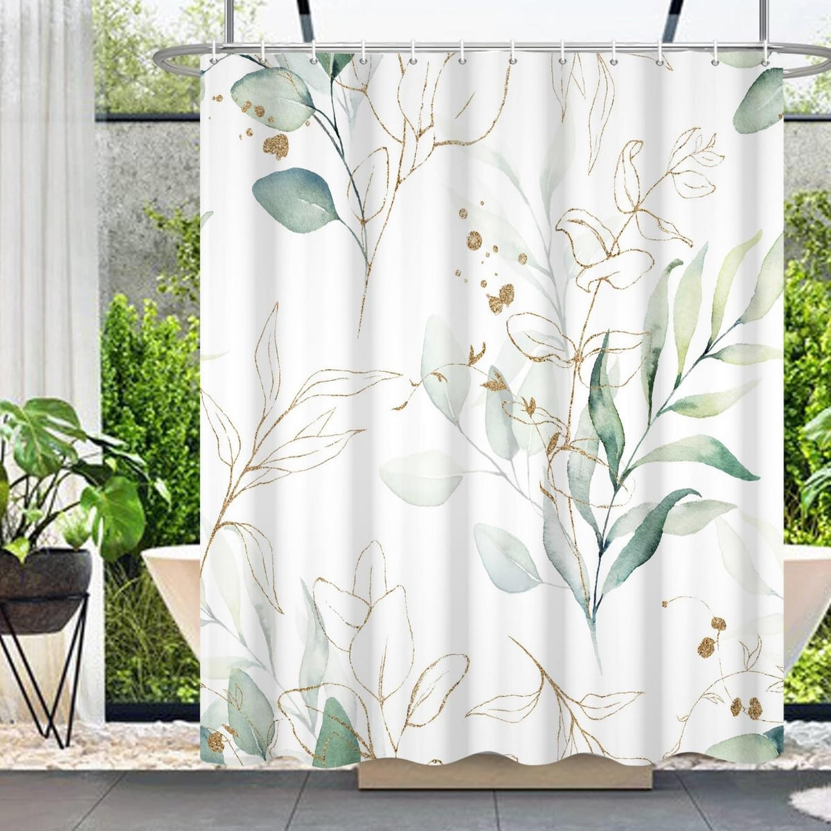 DUSCHVORHANG Grün Eukalyptus 180 x 180 cm Dekoration modern mit Haken Badezimmer - Grün, Textil (180/180cm) - MCBOSON