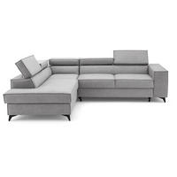 ECKSOFA PURE L Links mit Schlaffunktion 127x199 Velours Hellgrau - Hellgrau/Schwarz, Holz/Textil (281/204cm) - Muffo