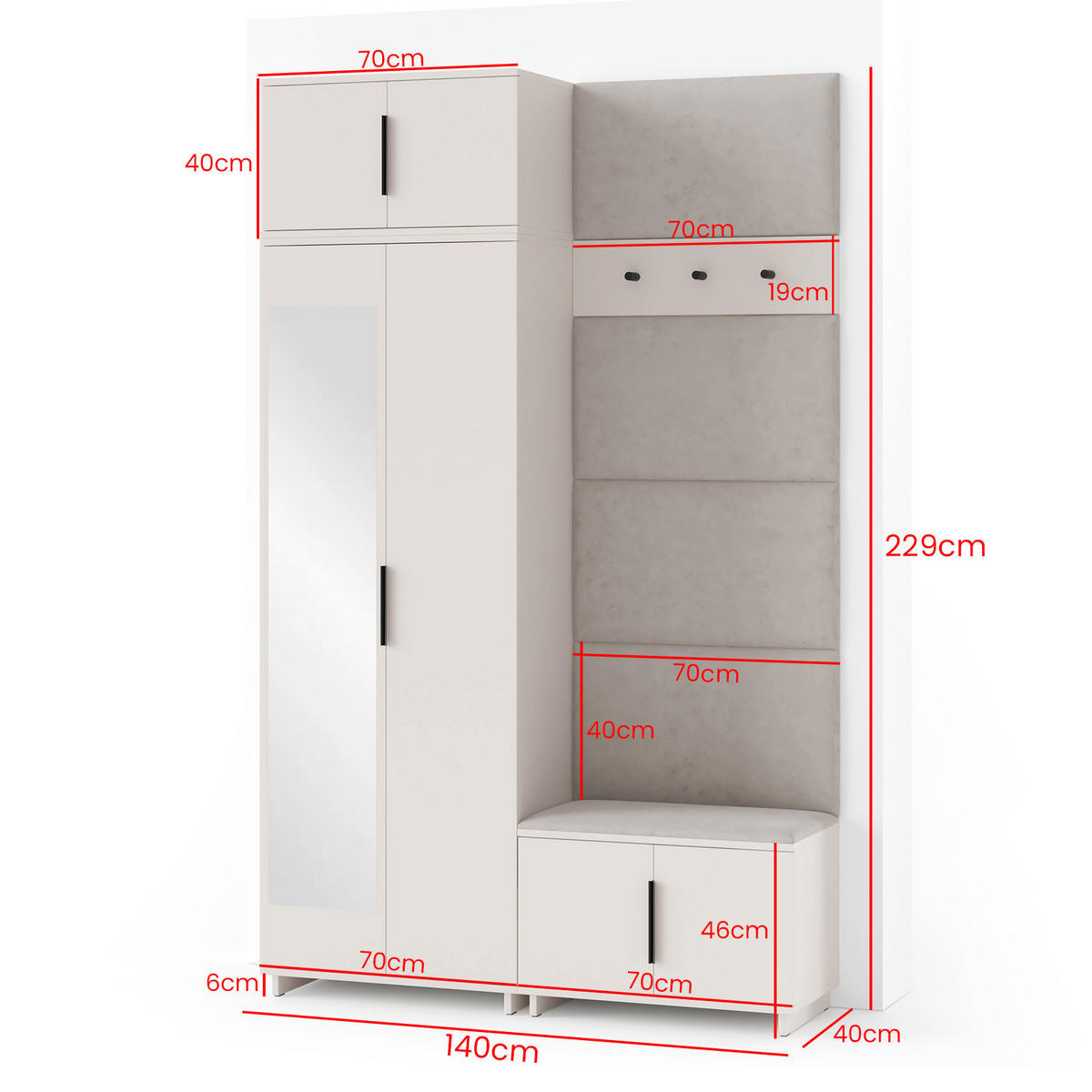 GARDEROBE NAPOLI 4 mit POLSTERPANEELEN DUNKELBLAU - Beige/Dunkelblau, Holzwerkstoff (140/229/40cm) - Jerpax