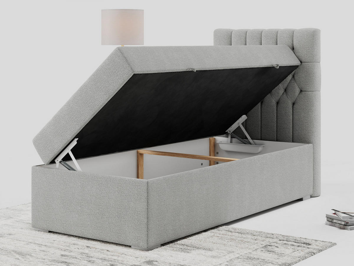 BOXBETT PERA 90/200 Hellgrau Struktur - H3 - Rechts Seite - Hellgrau, Holz/Textil (90/200cm) - MKS