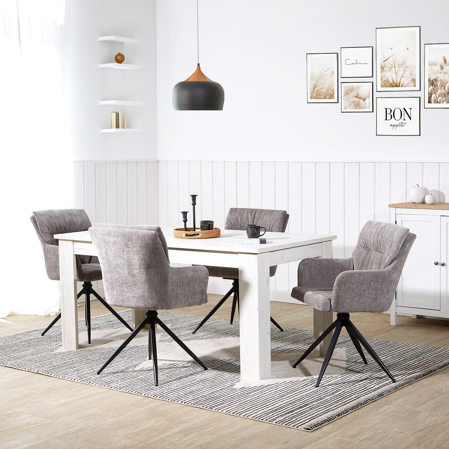 ARMLEHNENSTUHL 4 Stück in Stahl Leinen Grau drehbar - Grau, Textil (57/89/60cm) - Homestyle4u