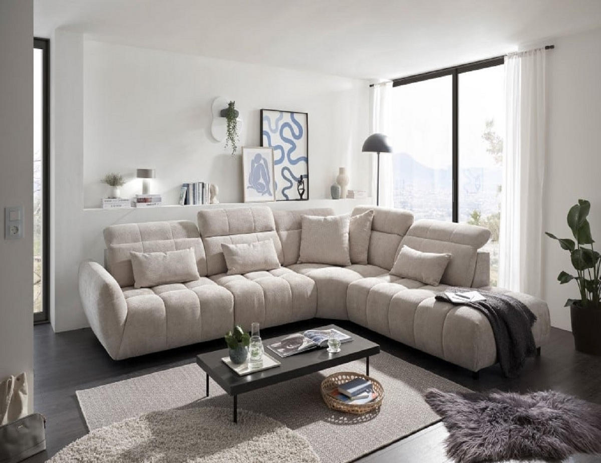 ECKSOFA mit verstellbaren Kopflehnen und Nosagfederung - Beige, Textil (285/339cm) - ed exciting design