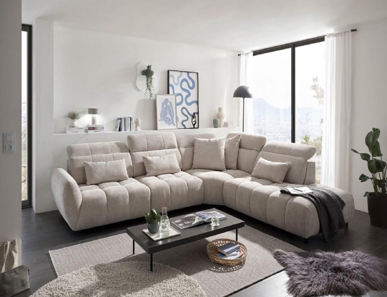 Thumbnail - ed exciting design Ecksofa, Beige, Textil, 4-Sitzer, Ottomane rechts,L-Form, 339x285 cm, Wohnzimmer, Sofas & Couches, Wo...