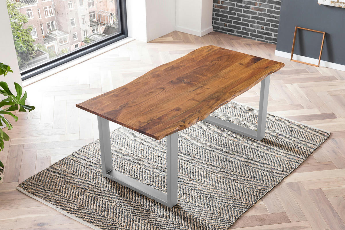 ESSTISCH LAURINA - Silberfarben/Nussbaumfarben, Holz/Metall (90/180/77cm) - SAM