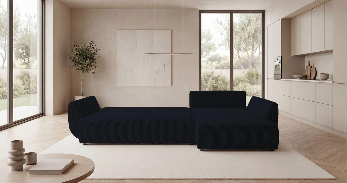 ECKSOFA SYDNEY rechts schwarz Cord Poso 135 - Schlaffunktion, Bettkasten - Schwarz, Textil (280/175cm) - Cornero