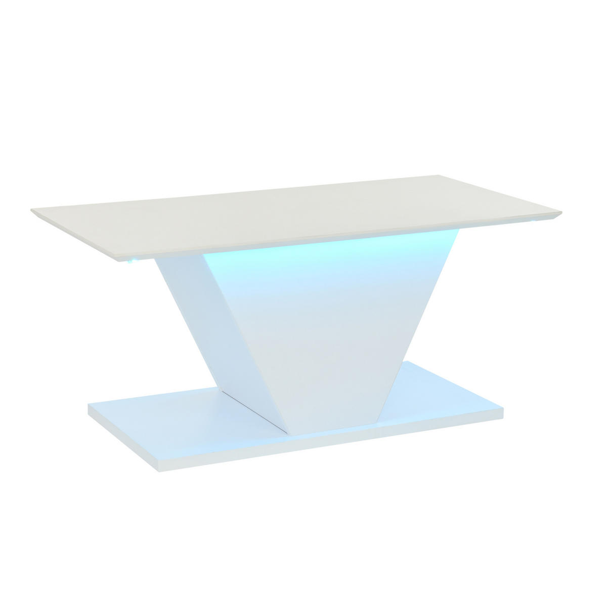 COUCHTISCH mit LED 100 x 50 x 46 cm Hochglanz Weiß V-Form - Weiß, Holzwerkstoff (100/50/46cm) - Meubliv
