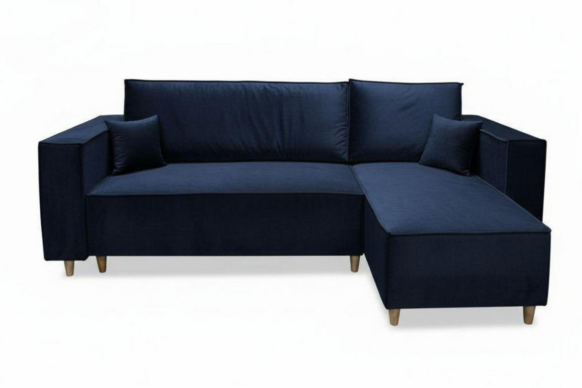 ECKSOFA RIO mit Schlaffunktion und Bettkasten, Farbe: Blau, Velourstoff, Ottomane Universal - Blau, Textil (249/142cm) - Marpur