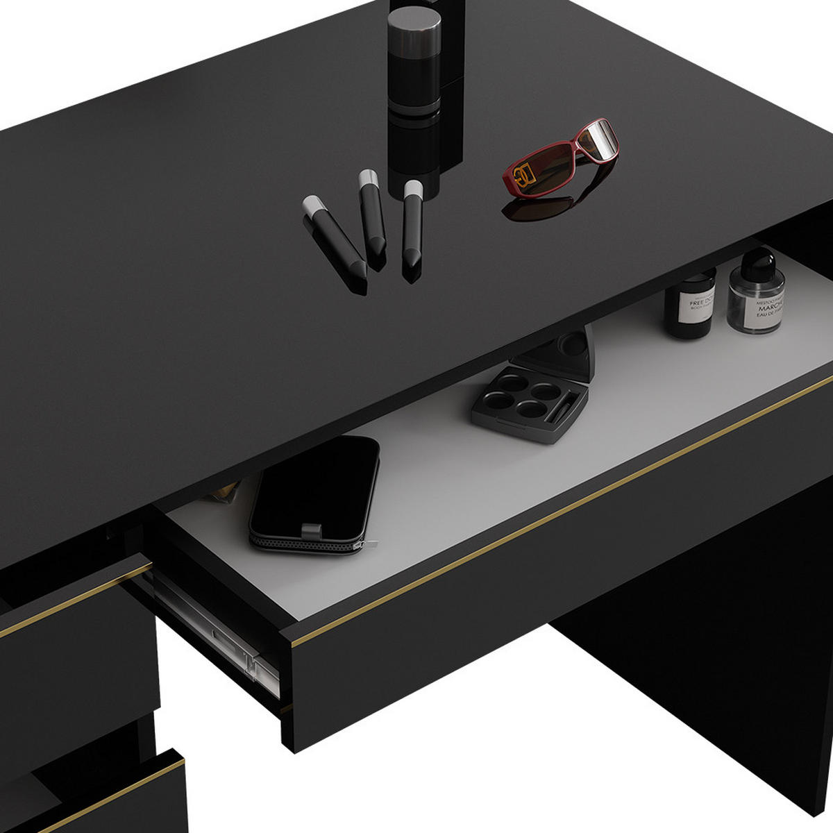 SCHREIBTISCH Sherry Schwarz/Gold 120 cm - Goldfarben/Schwarz, Holzwerkstoff (120/55/75cm) - Vicco