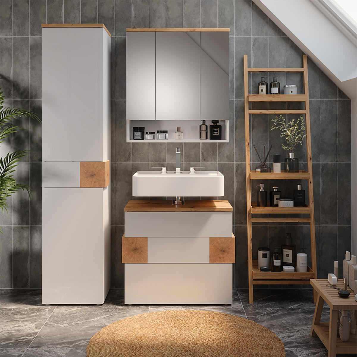 KOUPELNOVÝ NÁBYTEK Eden Bílá - bílá/dub artisan, kompozitní dřevo (70/64.5/37cm) - Vicco