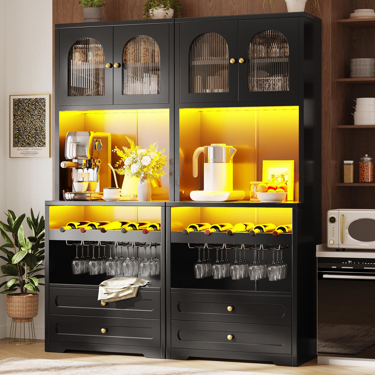 BUFFET DE-38477 2er-Set 70/40/180 cm mit LED-Beleuchtung Schwarz - Schwarz, Holzwerkstoff (70/180/40cm) - ComfortXL